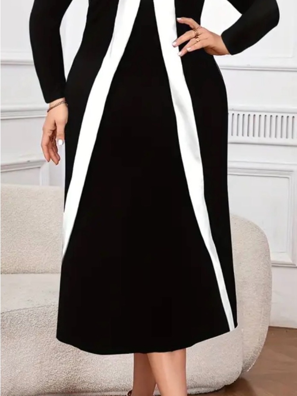 Black & White Contrast Panel Midi Skirt